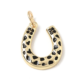 304 Stainless Steel Enamel Pendants, Horseshoes Charms, with Rhinestone