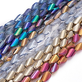 Electroplate Glass Beads Strands, Faceted, Twisted Teardrop