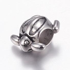 304 Stainless Steel European Beads, Large Hole Beads, Tortoise