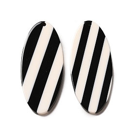 Cellulose Acetate(Resin)Pendants, Striped Oval Charms, White