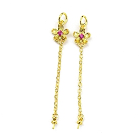 Flower Rack Plating Brass Micro Pave Cubic Zirconia Cup Peg Bails, Pendant Bail with Jump Rings, For Half Drilled Beads, Long-Lasting Plated, Lead Free & Cadmium Free