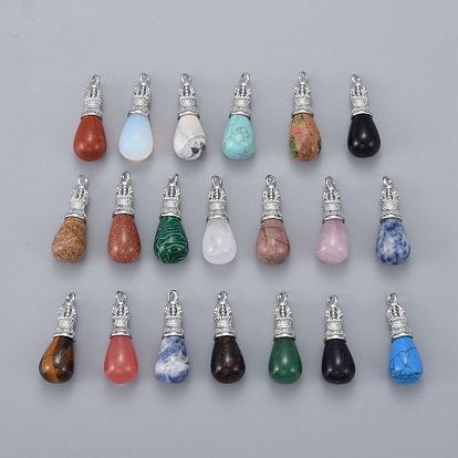 Gemstone Pendants, with Platinum Plated Brass Bails, Teardrop
