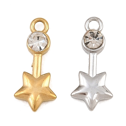 304 Stainless Steel Charms, with Crystal Rhinestone, Star Charms