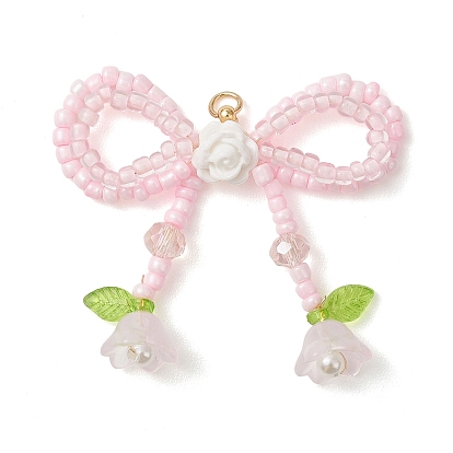 Подвески в виде бантиков и цветов из стеклянного бисера, с 304 нержавеющей стали, реальный 18 k позолоченный