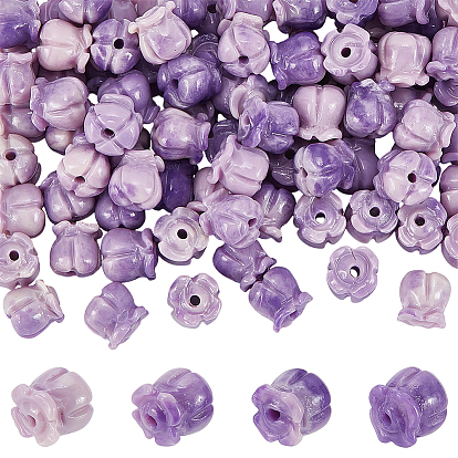 100Pcs Synthetic Coral Beads, Dyed, Two Tone, Tulip Flower