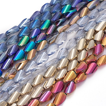 Electroplate Glass Beads Strands, Faceted, Twisted Teardrop