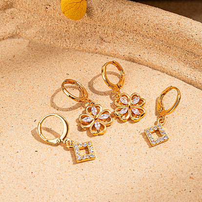 Элегантные серьги-кольца из латуни с прозрачным кубическим цирконием для женщин, нежный и универсальный, золотые