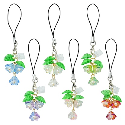 12 шт. 6 цвета акрил и стекло и лэмпворк мобильные ремешки, цветок