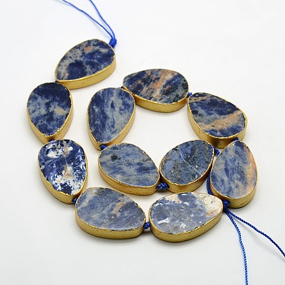 Плоские каплевидные бусины из натурального содалита, 30x20x6 мм, отверстие : 1 мм, около 11 шт / нитка, 13.4 дюйм