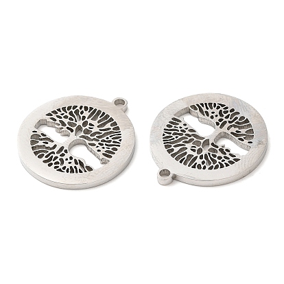 316L Surgical Stainless Steel Pendants, Laser Cut, Flat Round with Tree of Life Charms