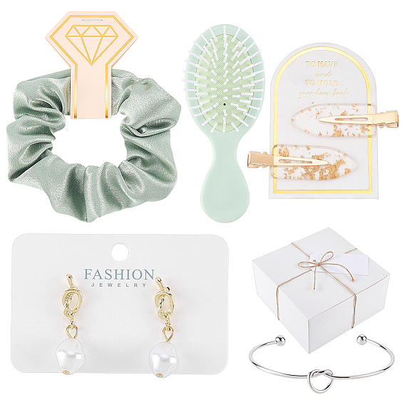 Bridesmaid Gift Sets, including Cardboard Boxes, Cloth Elastic Hair Tie, Iron Claw Hair Clip, Brass Earrings, Stainless Steel Bangle, Paper Display Cards and Acrylic Alligator Hair Clips