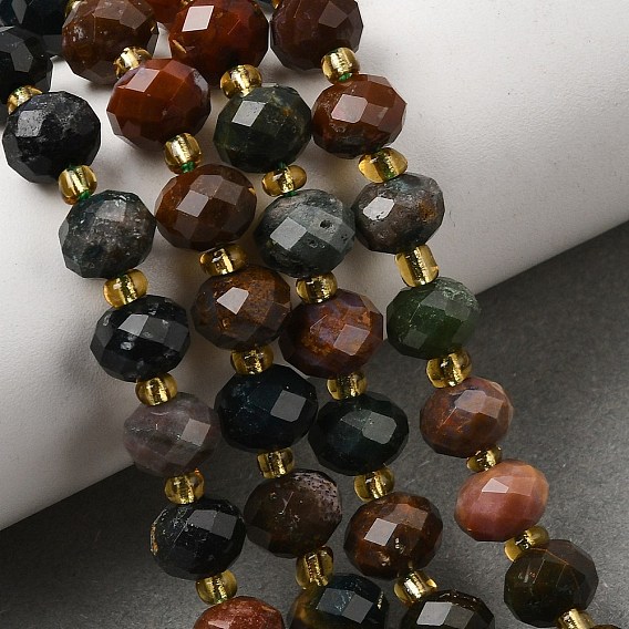 Naturelles jaspe océan brins de perles, perles rondelles à facettes, avec des perles de rocaille