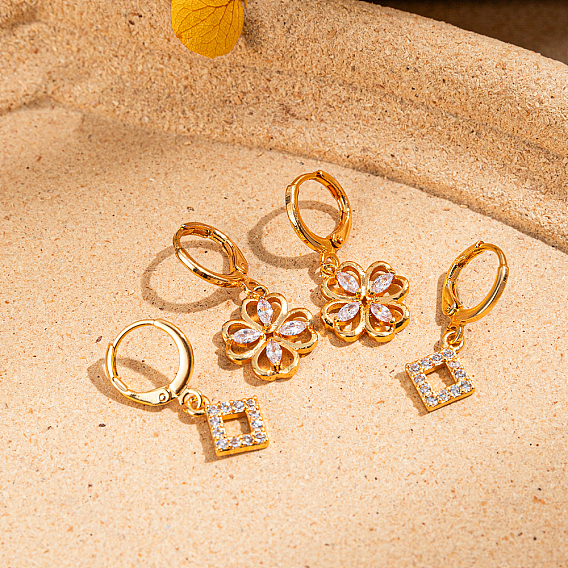 Элегантные серьги-кольца из латуни с прозрачным кубическим цирконием для женщин, нежный и универсальный, золотые