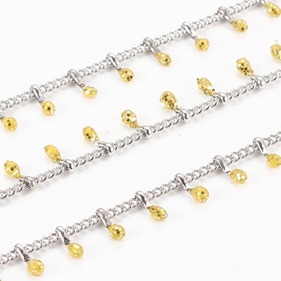 Brass Handmade Beaded Chain, Curb Chains, Cadmium Free & Lead Free, with Enamel, Long-Lasting Plated, Unwelded, with Spool
