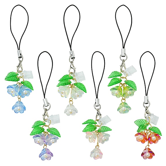 12 шт. 6 цвета акрил и стекло и лэмпворк мобильные ремешки, цветок