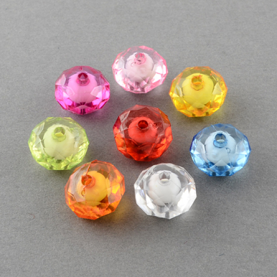 Transparent Acrylic Beads, Bead in Bead, Faceted, Rondelle