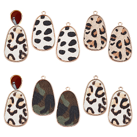 BENECREAT 8Pcs 4 Colors Eco-Friendly Cowhide Leather Pendants, with Golden Plated Alloy Findings, teardrop with Leopard Print Pattern
