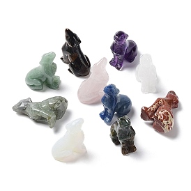 Gemstone Carved Healing Wolf Figurines, Reiki Stones Statues for Energy Balancing Meditation Therapy