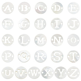 26 шт. 26 стили натуральные белые ракушки полые плоские круглые с буквами-соединителями подвески