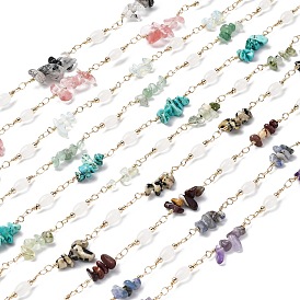 Латунные цепные цепи, со стеклянными бусинами и драгоценными камнями, долговечный, пайки, с катушкой, золотые