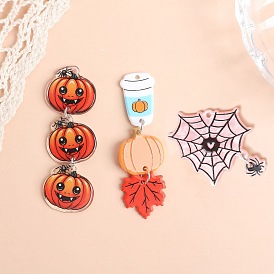 Halloween Printed Acrylic Pendants, Pumpkin/Spider/Leaf Charm