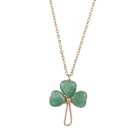 Gemstone Shamrock Pendant Necklace, Brass Jewelry for Women, Golden