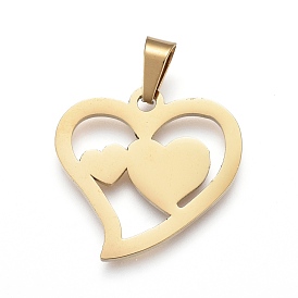 Valentine's Day 304 Stainless Steel Pendants, Laser Cut, Heart with Heart
