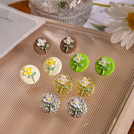 Silver Needle Multicolor Flower Stud Earrings Candy Color Earrings Versatile Mori Art Earrings For Women