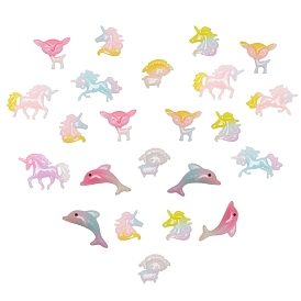 SUNNYCLUE 60Pcs 6 Style Resin Cabochons, with Glitter Powder, Unicorn & Dolphin & Sheep & Deer