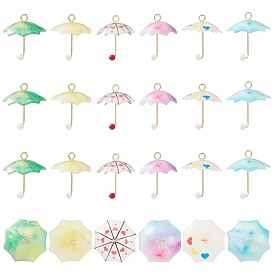 Акриловые подвески, с позолоченными латунными петлями и искусственным жемчугом из абс-пластика, форма зонтика