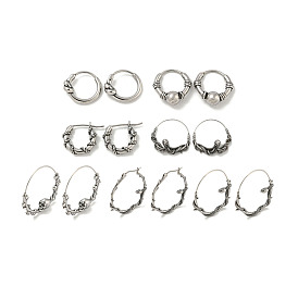 316 Surgical Stainless Steel Hoop Earrings for Women and Men, Antique Silver