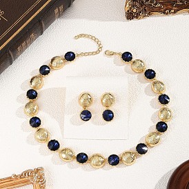 Комплекты круглых ожерелий и серег-гвоздиков из сплава и акрила для женщин