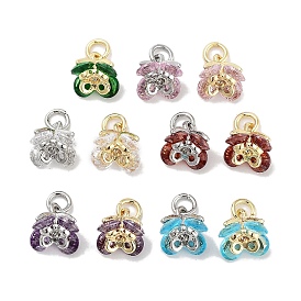 Brass Micro Pave Cubic Zirconia Charms, with Jump Ring, Flower