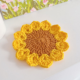 Cotton Macrame Cup Mats, Handmade Braided Coaster, Sunflower