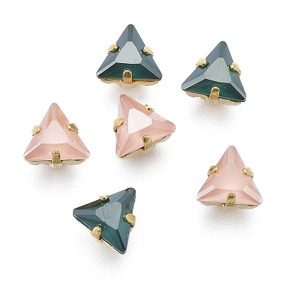 Шить на горный хрусталь, стекло горный хрусталь, с золотыми тонами латунных зубьев, аксессуары для одежды, треугольные