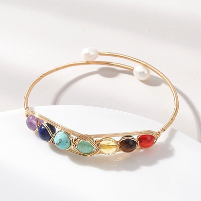 Браслеты для женщин из смеси натуральных и синтетических драгоценных камней с круглыми бусинами в проволочной оплетке, украшенные камнями чакры.