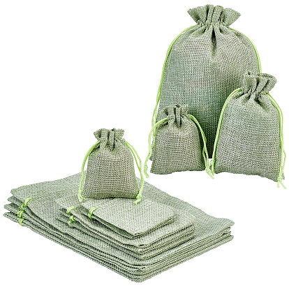 36Pcs 3 Styles Polyester Imitation Burlap Packing Pouches Drawstring Bags, for Christmas, Wedding Party and DIY Craft Packing