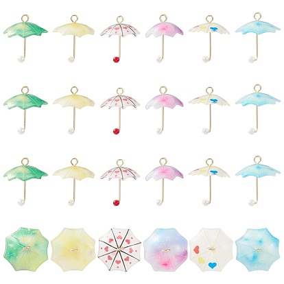 Акриловые подвески, с позолоченными латунными петлями и искусственным жемчугом из абс-пластика, форма зонтика