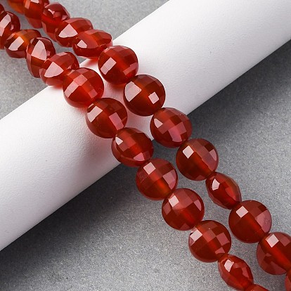 Нити натуральных бусин из сердолика (крашенные и нагретые), граненый квадратный разрез, плоско-круглые