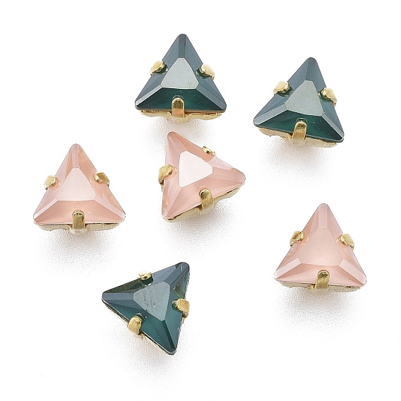 Шить на горный хрусталь, стекло горный хрусталь, с золотыми тонами латунных зубьев, аксессуары для одежды, треугольные