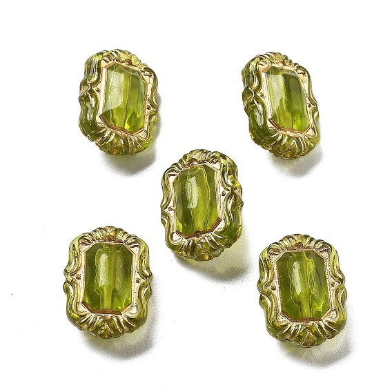 Transparent Acrylic Beads, Golden Metal Enlaced, Rectangle