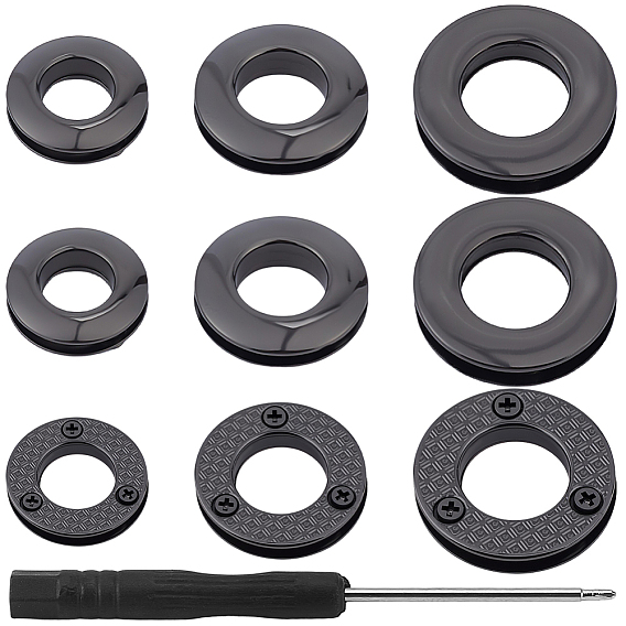 18Pcs 3 Styles Alloy Grommet Eyelet Findings, Screw Together Grommet Ring, for Bag Making, with 1Pc Iron Screwdriver