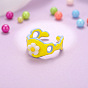 Anillos abiertos de puño de latón esmaltado, flor