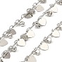 Rack Plating Brass Heart Link Chains, with Clear Glass Charms, Long-Lasting Plated, Soldered, with Spool