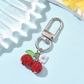 Украшения из полимерной глины со стразами вишневый кулон, с прозрачными акриловыми подвесками и поворотными застежками из сплава