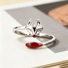 Латунные эмалированные манжеты с открытыми кольцами, лиса, красные