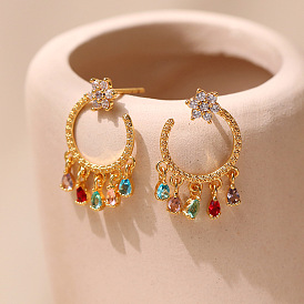 18K Gold Plated Bohemian Style Zircon Brass Earrings - Vintage, Unique, Trendy