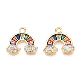 Brass Micro Pave Clear Cubic Zirconia Pendants, Rainbow