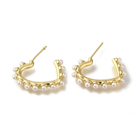 Rack Plating Brass Stud Earring, with ABS Plastic Imitation Pearl, Long-Lasting Plated, Cadmium Free & Lead Free, Heart
