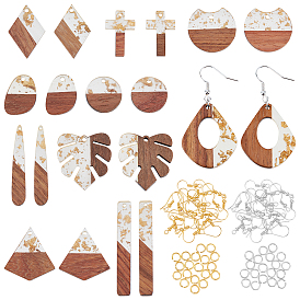 Olycraft DIY Earrings Making Kit, Including Resin & Walnut Wood Pendants, Iron Earring Hooks & Open Jump Rings, Mix Shaped